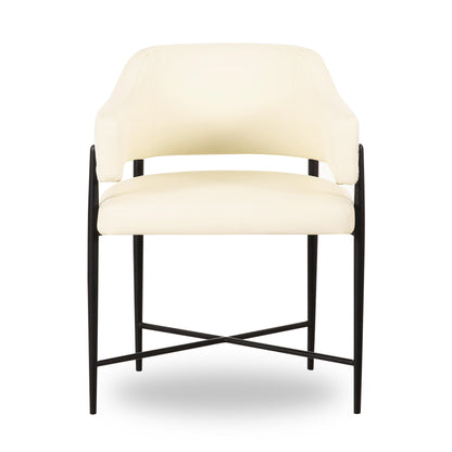 Sezanne Cream 2-Tone Performance Vegan Leather and Jacquard Dining Chair
