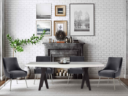 Beatrix Grey Performance Velvet Dining Chair - Silver Legs