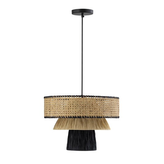 Rylie Natural &amp; Black Raffia Pendant Lamp