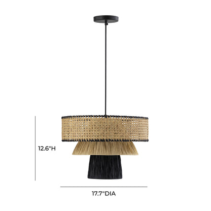 Rylie Natural &amp; Black Raffia Pendant Lamp