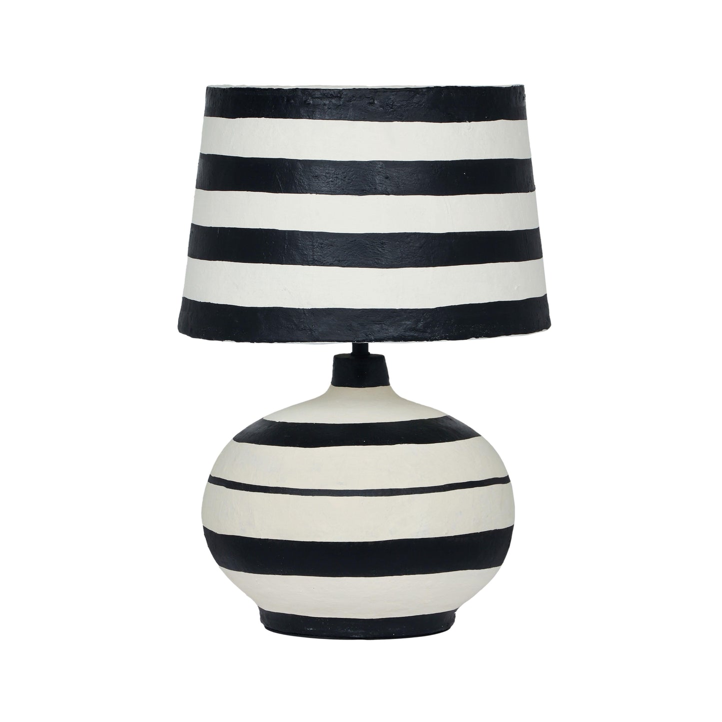 Positano Striped Papier Mache Table Lamp - Black/Off-White