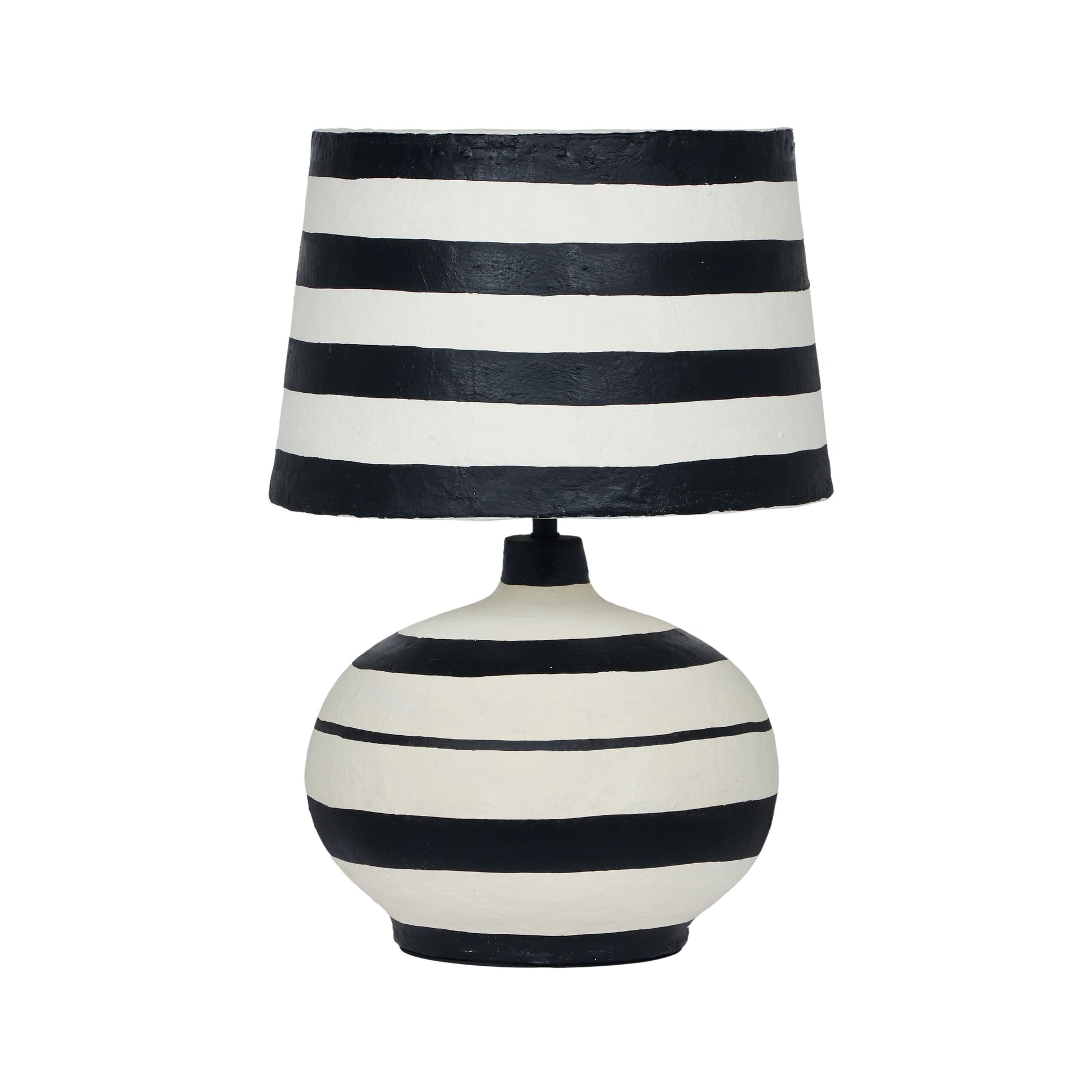 Positano Striped Papier Mache Table Lamp - Black/Off-White
