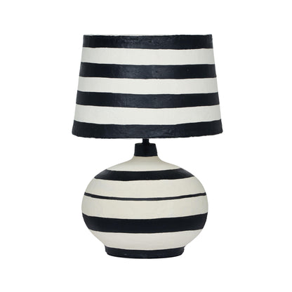 Positano Striped Papier Mache Table Lamp - Black/Off-White
