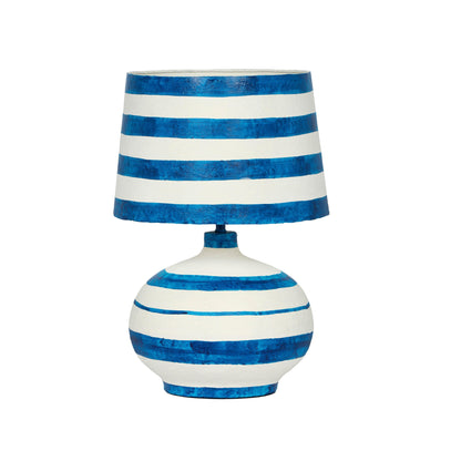 Positano Striped Papier Mache Table Lamp - Blue/Off-White