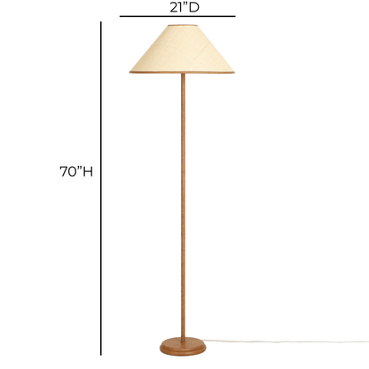 Keria Natural Vegan Leather and Raffia Contract-Grade Floor Lamp