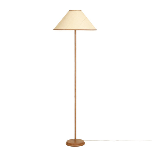 Keria Natural Vegan Leather and Raffia Contract-Grade Floor Lamp - Default Variant