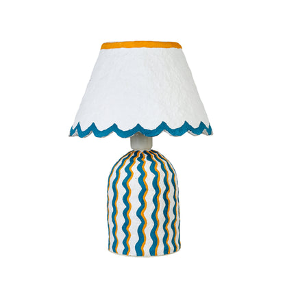 Blum Scalloped Cotton Mache Table Lamp - Blue