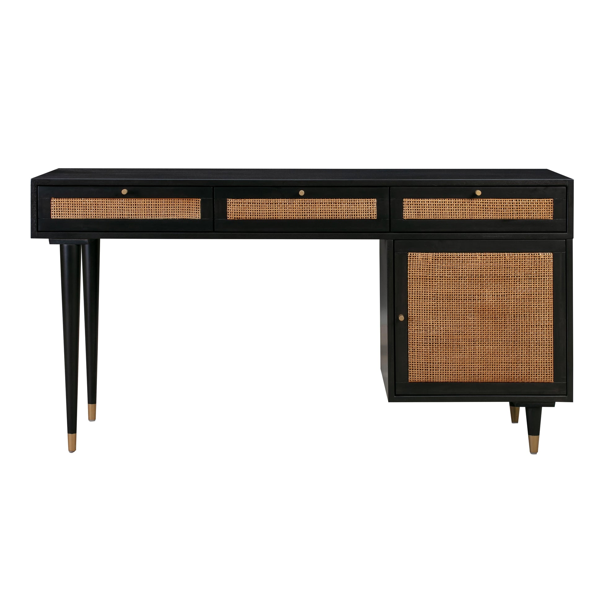 Sierra 60" Cane 3-Drawer Desk With Storage - Black