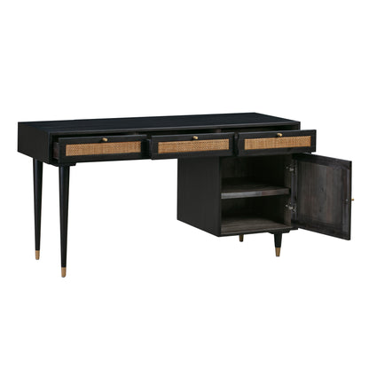 Sierra 60" Cane 3-Drawer Desk With Storage