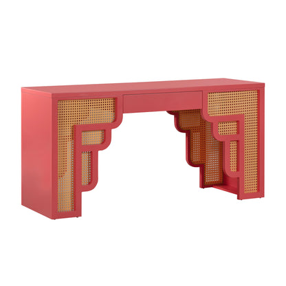 Suzie 62" Rattan Executive Desk With Drawer - Pink