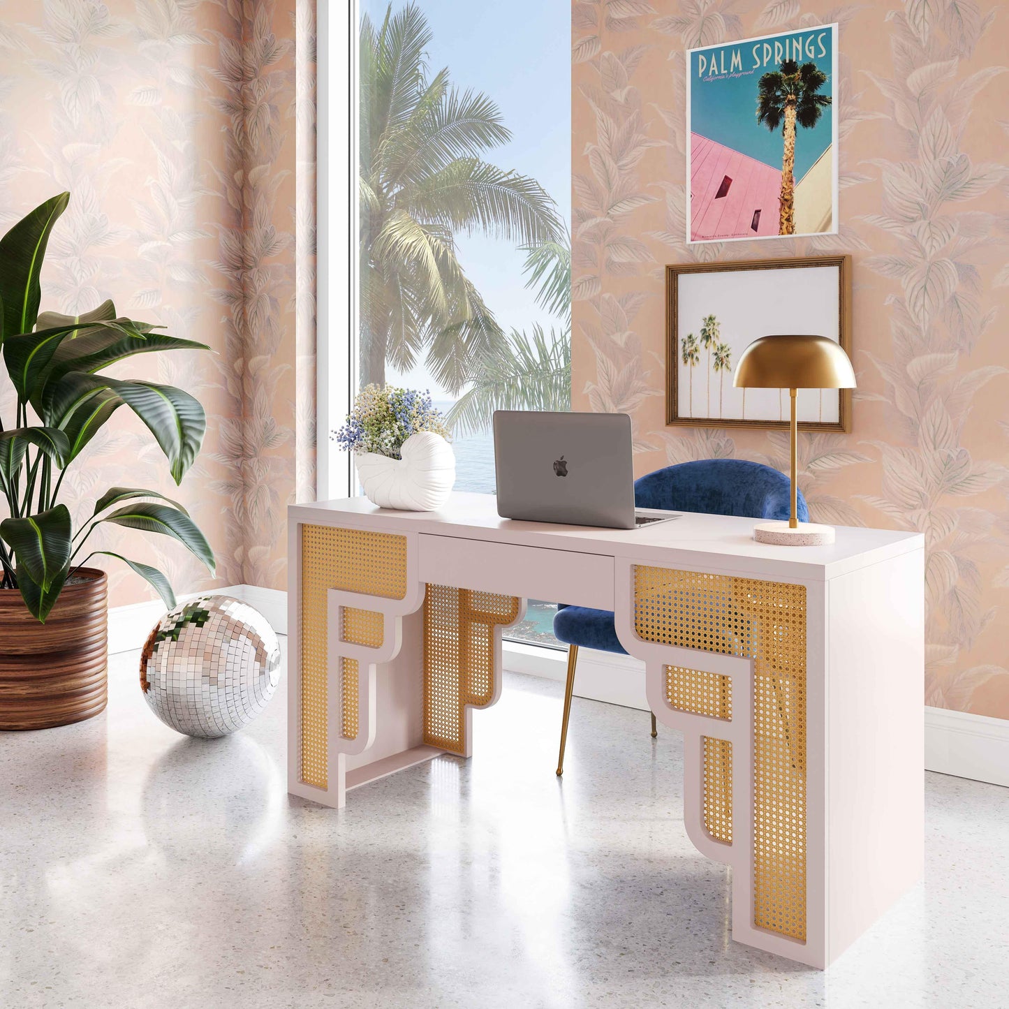 Suzie 62" Rattan Executive Desk With Drawer