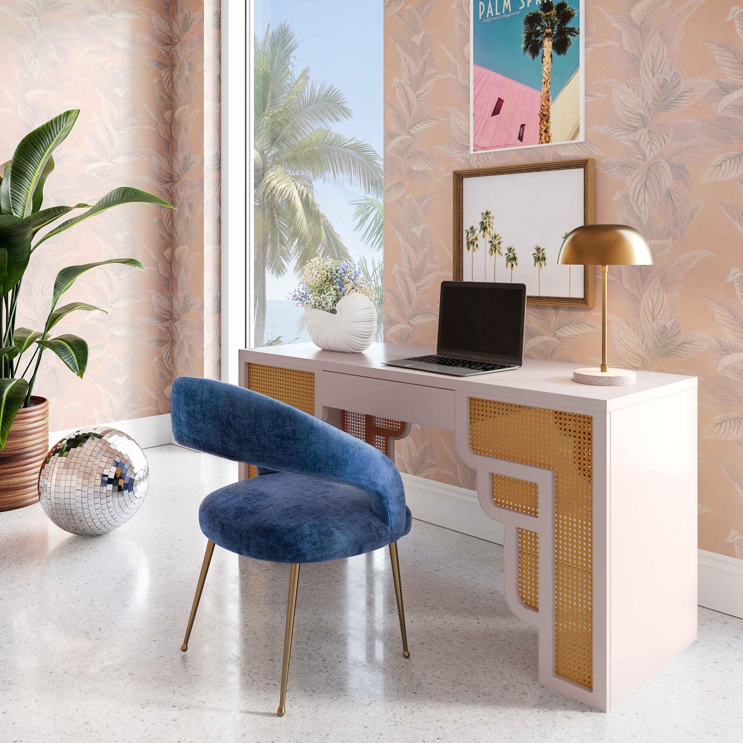 Suzie 62" Rattan Executive Desk With Drawer