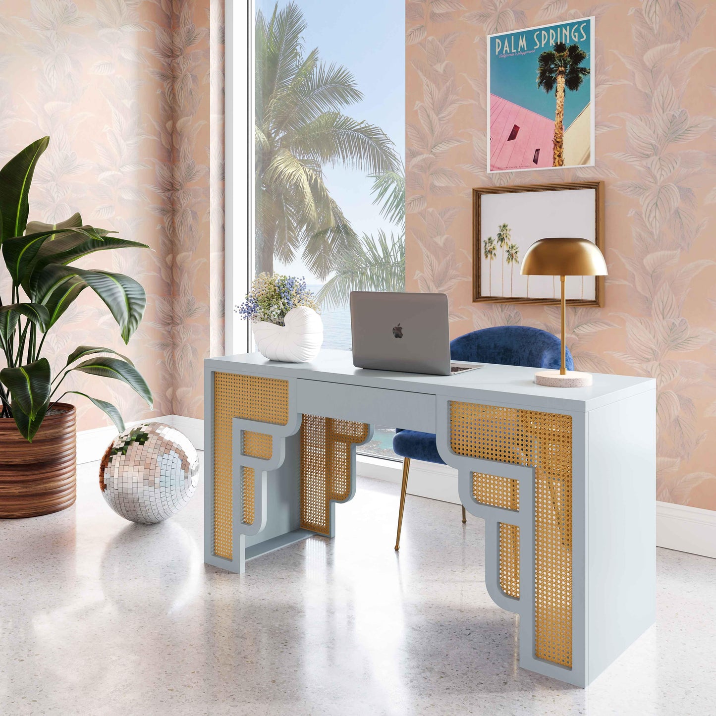 Suzie 62" Rattan Executive Desk With Drawer