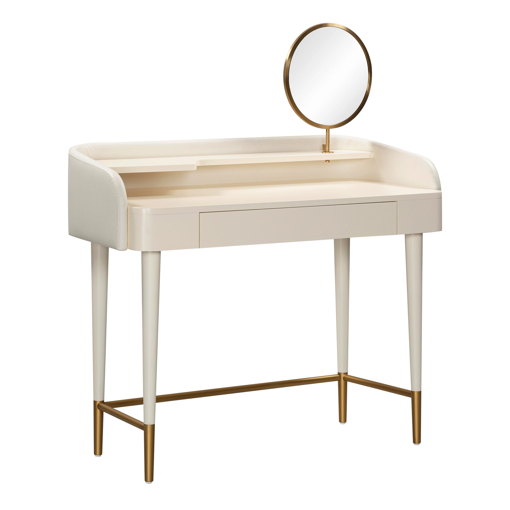 Penelope 45" Vegan Leather Wrapped Vanity Desk With Drawer - Cream