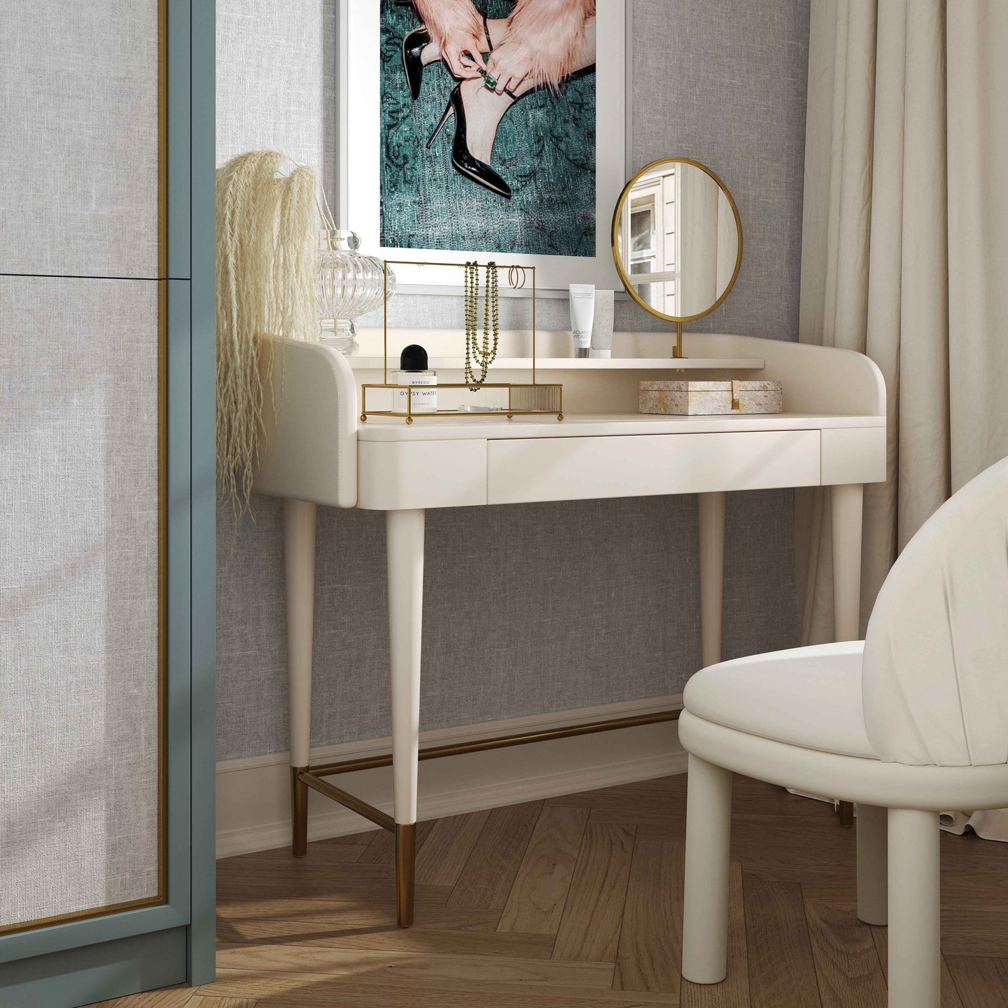 Penelope 45" Vegan Leather Wrapped Vanity Desk With Drawer