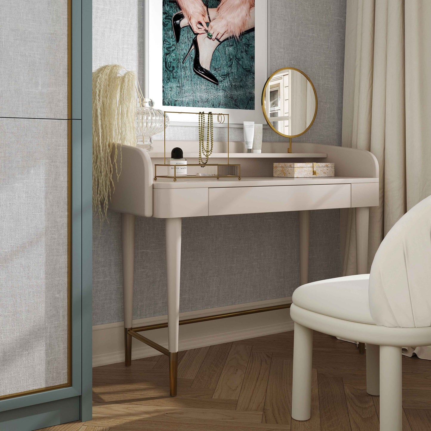 Penelope 45" Vegan Leather Wrapped Vanity Desk With Drawer