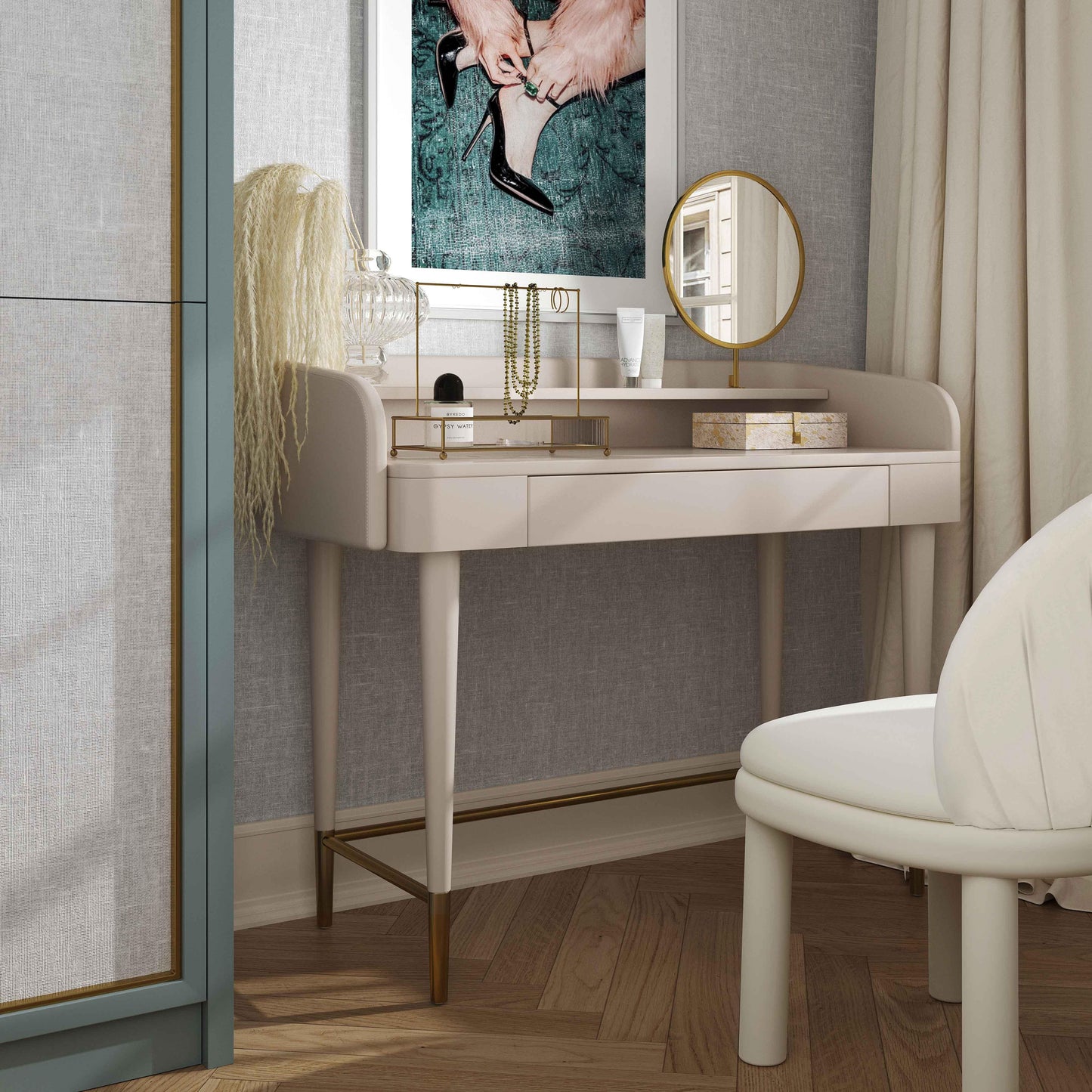 Penelope 45" Vegan Leather Wrapped Vanity Desk With Drawer