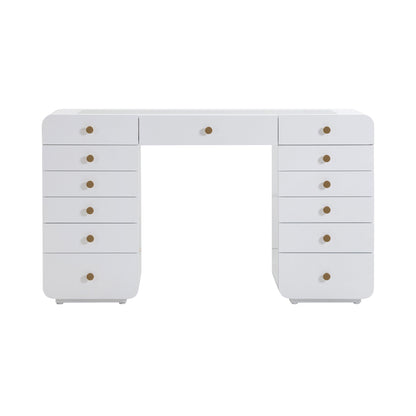 Hollywood 56" White Desk with LED Panel Vanity Mirror