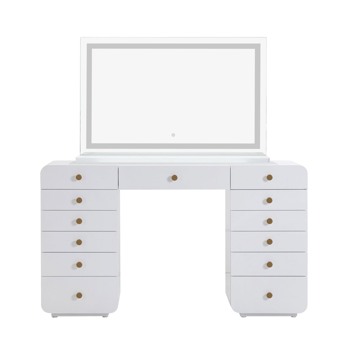 Hollywood 56" White Desk with LED Panel Vanity Mirror - Large