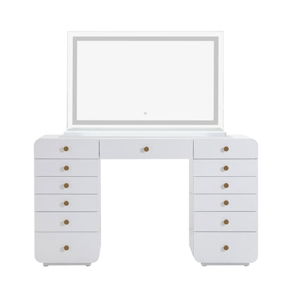 Hollywood 56" White Desk with LED Panel Vanity Mirror - Large
