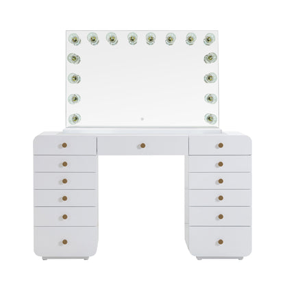 Hollywood 56" White Desk with Vanity Mirror - Large
