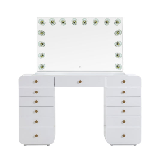 Hollywood 56" White Desk with Vanity Mirror - Large