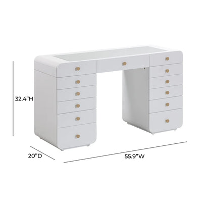 Hollywood 56" White Desk with Vanity Mirror