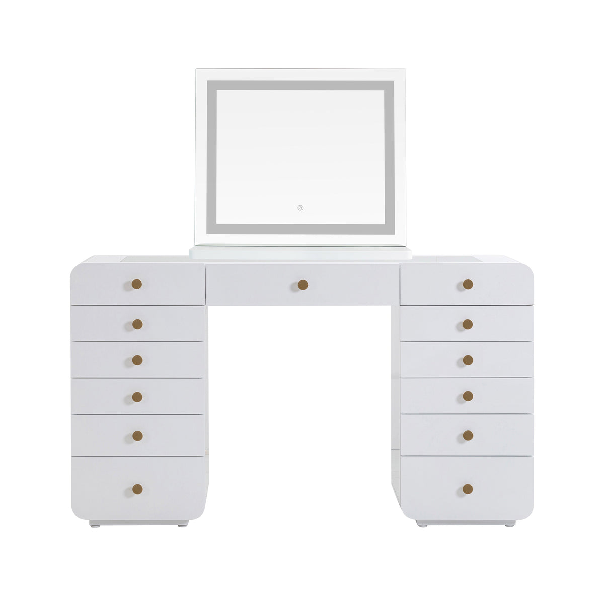 Hollywood 56" White Desk with LED Panel Vanity Mirror - Small