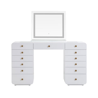 Hollywood 56" White Desk with LED Panel Vanity Mirror - Small