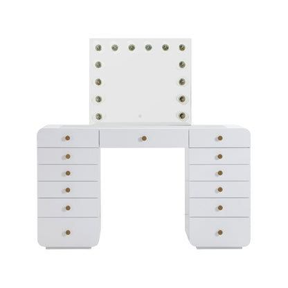 Hollywood 56" White Desk with Vanity Mirror - Small