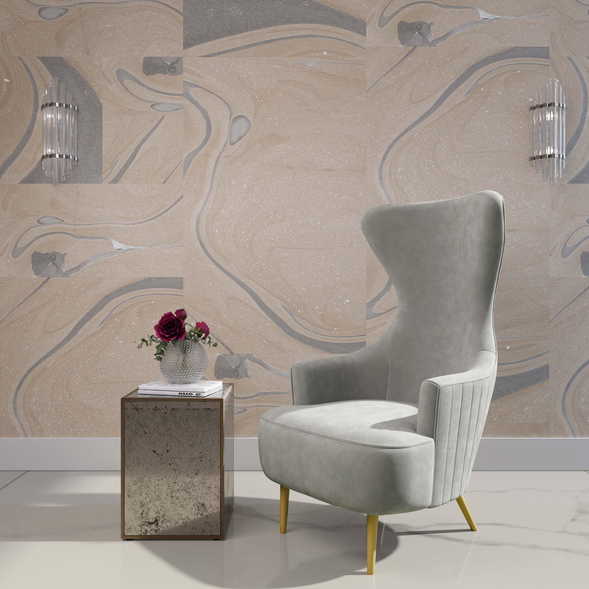 Julia Performance Velvet Channel Tufted Wingback Accent Chair by Inspire Me! Home Decor