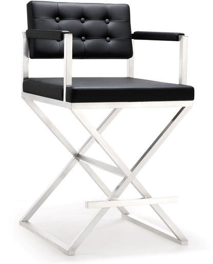Director Performance Vegan Leather Stool with Silver Base - Black / Counter Height