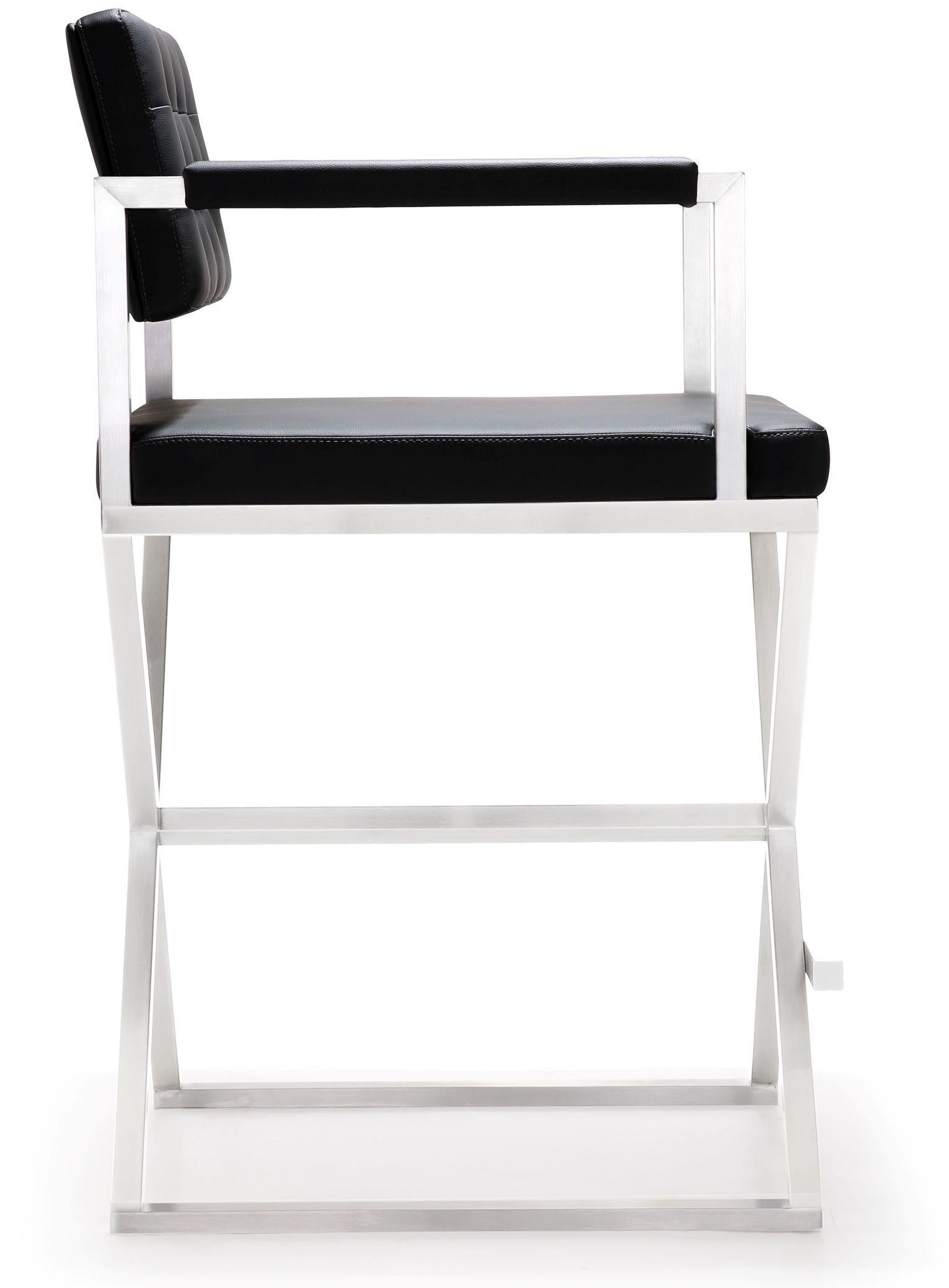 Director Performance Vegan Leather Stool with Silver Base