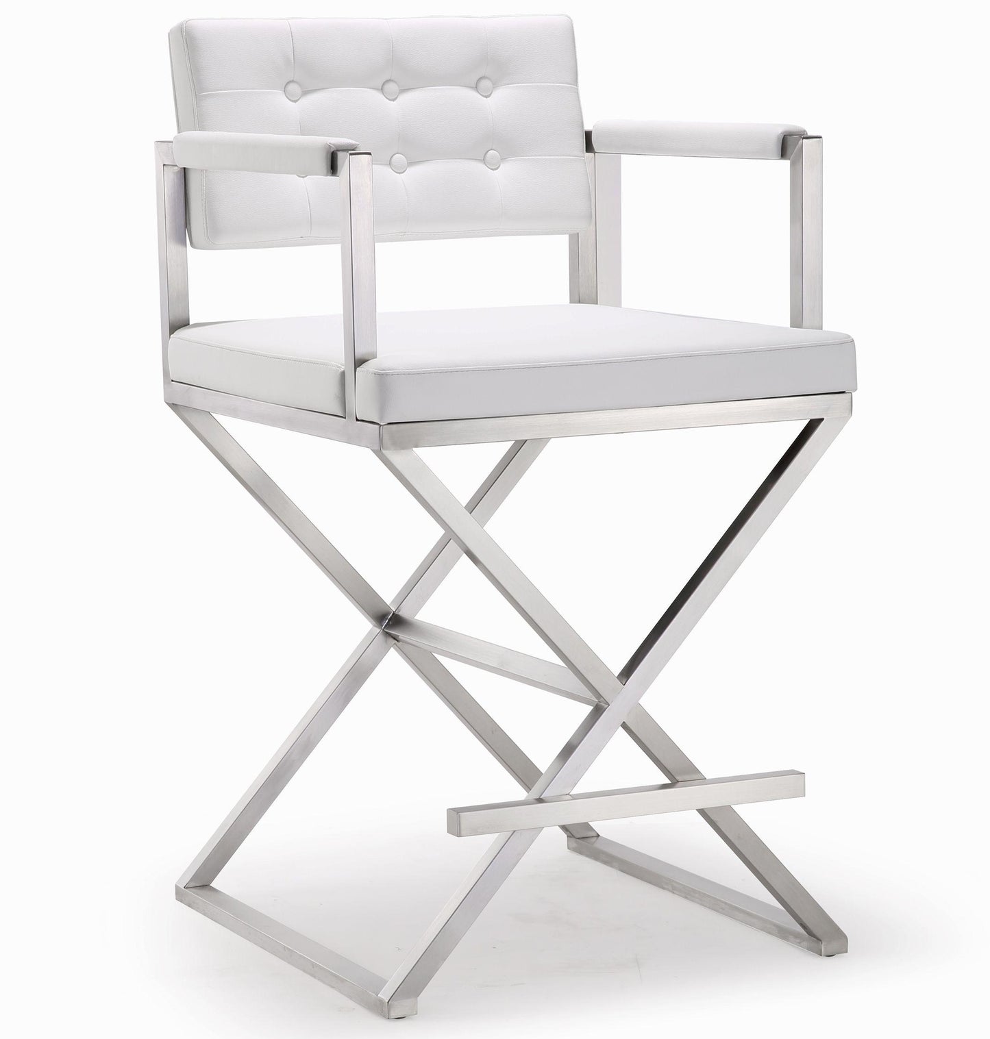 Director Performance Vegan Leather Stool with Silver Base - White / Counter Height
