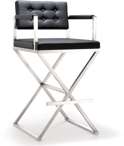 Director Performance Vegan Leather Stool with Silver Base - Black / Bar Height
