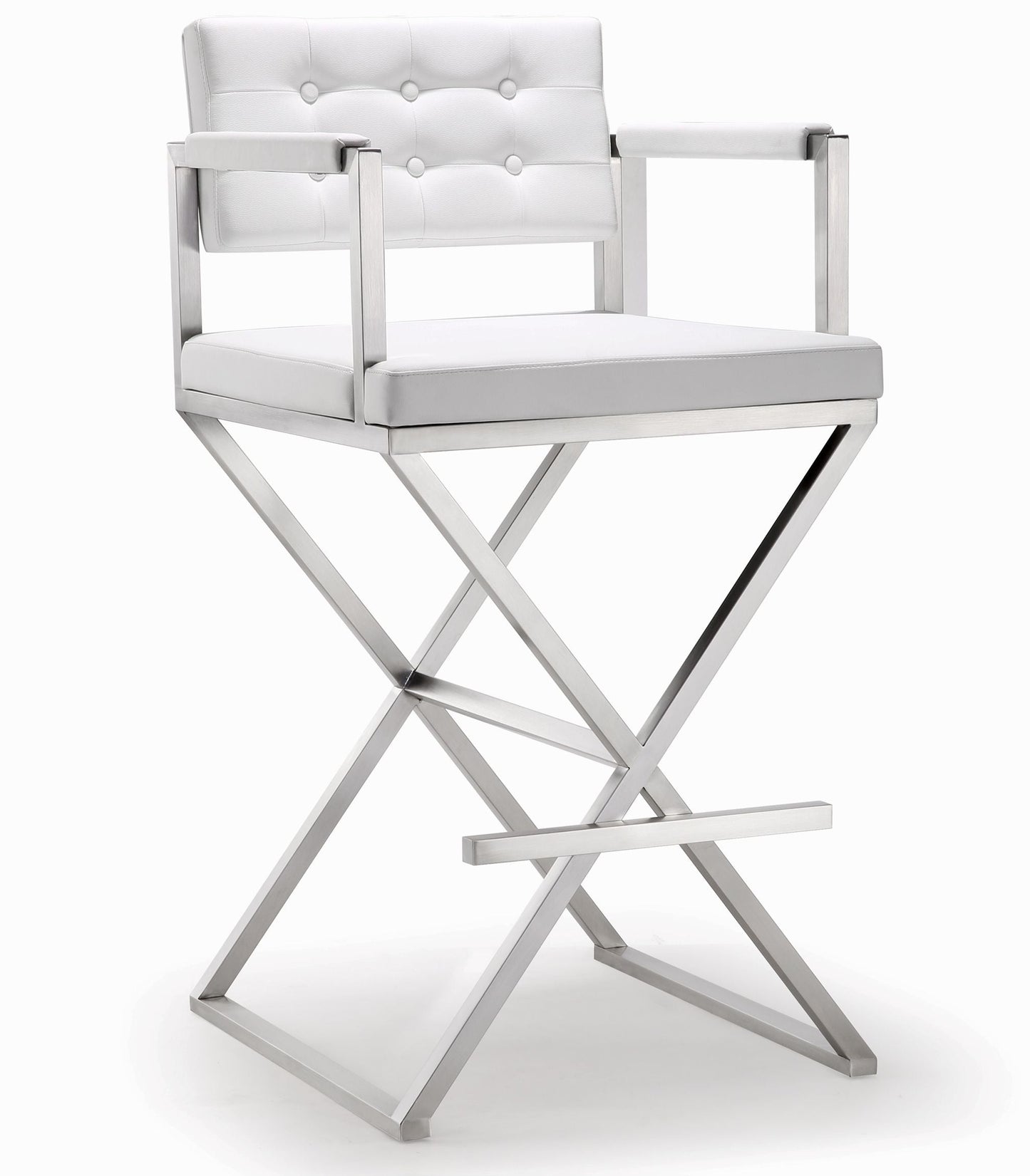 Director Performance Vegan Leather Stool with Silver Base - White / Bar Height