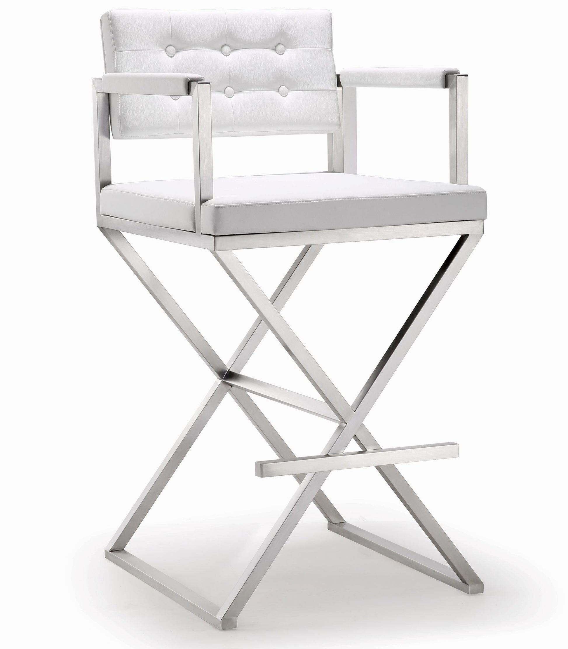 Director Performance Vegan Leather Stool with Silver Base - White / Bar Height