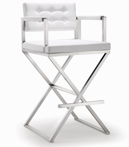 Director Performance Vegan Leather Stool with Silver Base - White / Bar Height