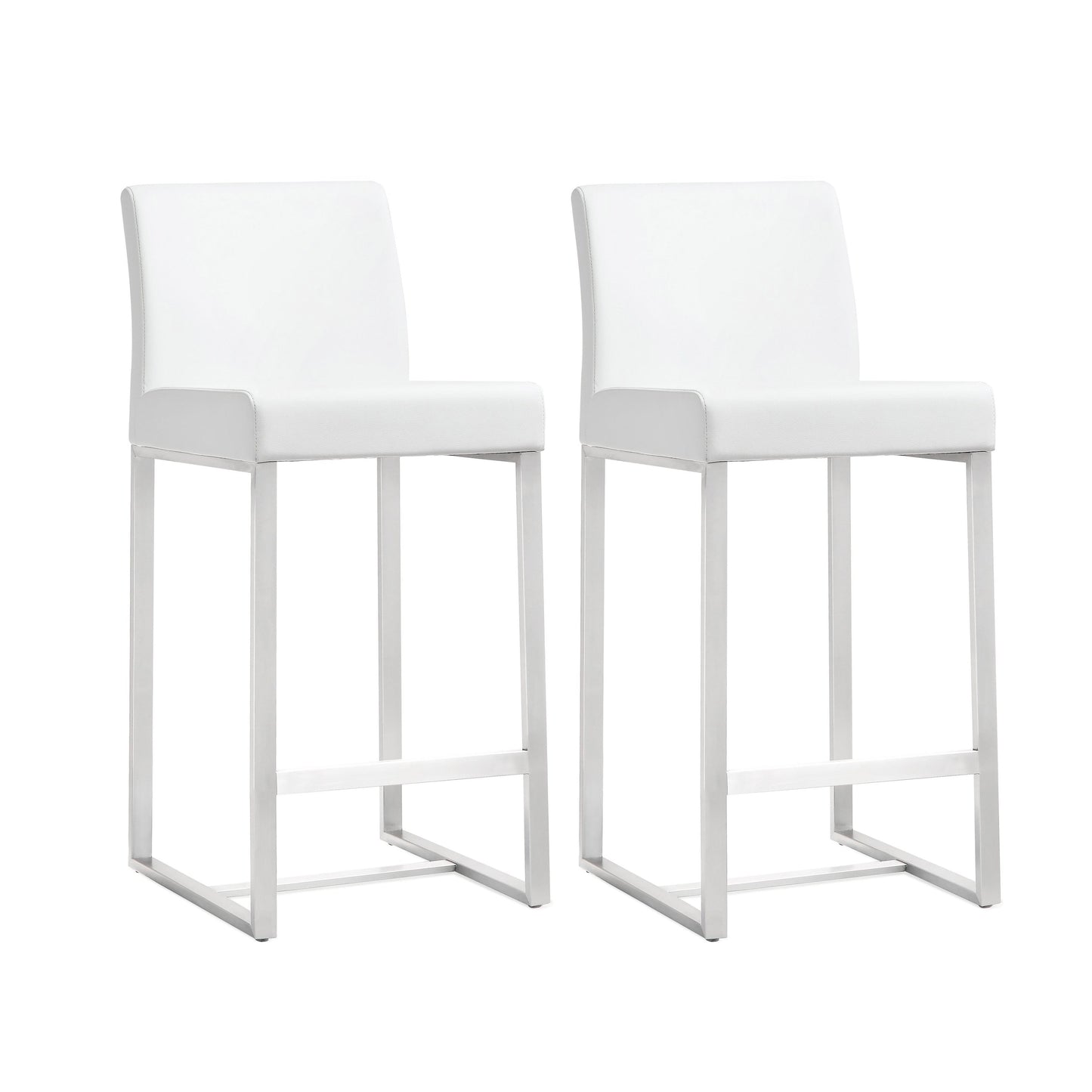 Denmark Performance Vegan Leather Stool with Silver Base - Set of 2 - White / Counter Height