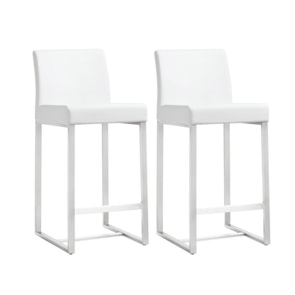 Denmark Performance Vegan Leather Stool with Silver Base - Set of 2