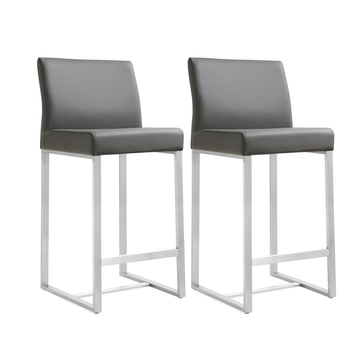 Denmark Performance Vegan Leather Stool with Silver Base - Set of 2 - Grey / Counter Height