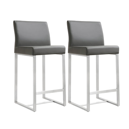 Denmark Performance Vegan Leather Stool with Silver Base - Set of 2 - Grey / Counter Height