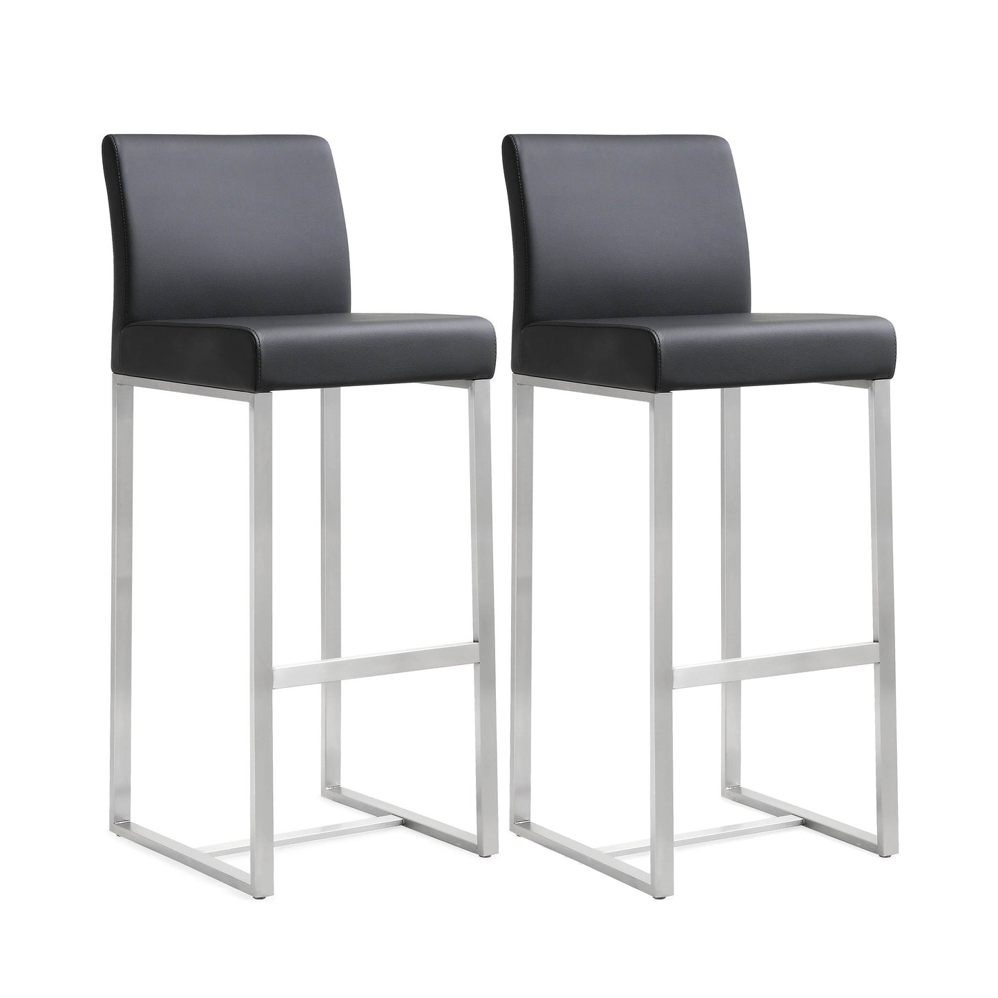 Denmark Performance Vegan Leather Stool with Silver Base - Set of 2 - Black / Bar Height