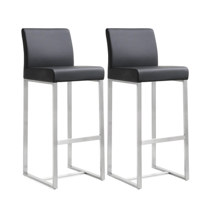 Denmark Performance Vegan Leather Stool with Silver Base - Set of 2 - Black / Bar Height