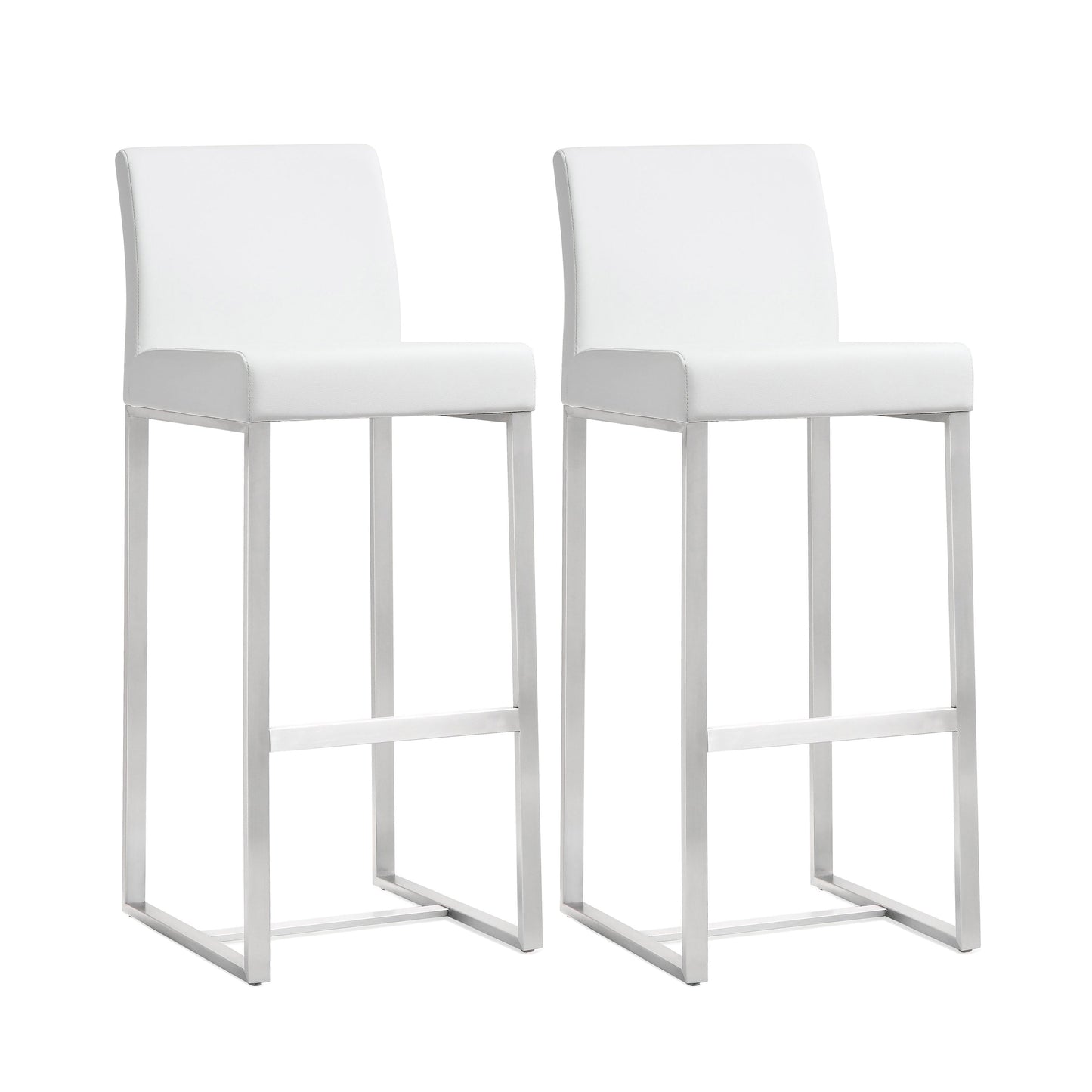 Denmark Performance Vegan Leather Stool with Silver Base - Set of 2 - White / Bar Height