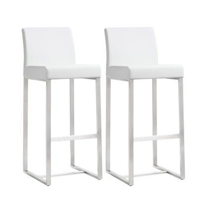 Denmark Performance Vegan Leather Stool with Silver Base - Set of 2 - White / Bar Height