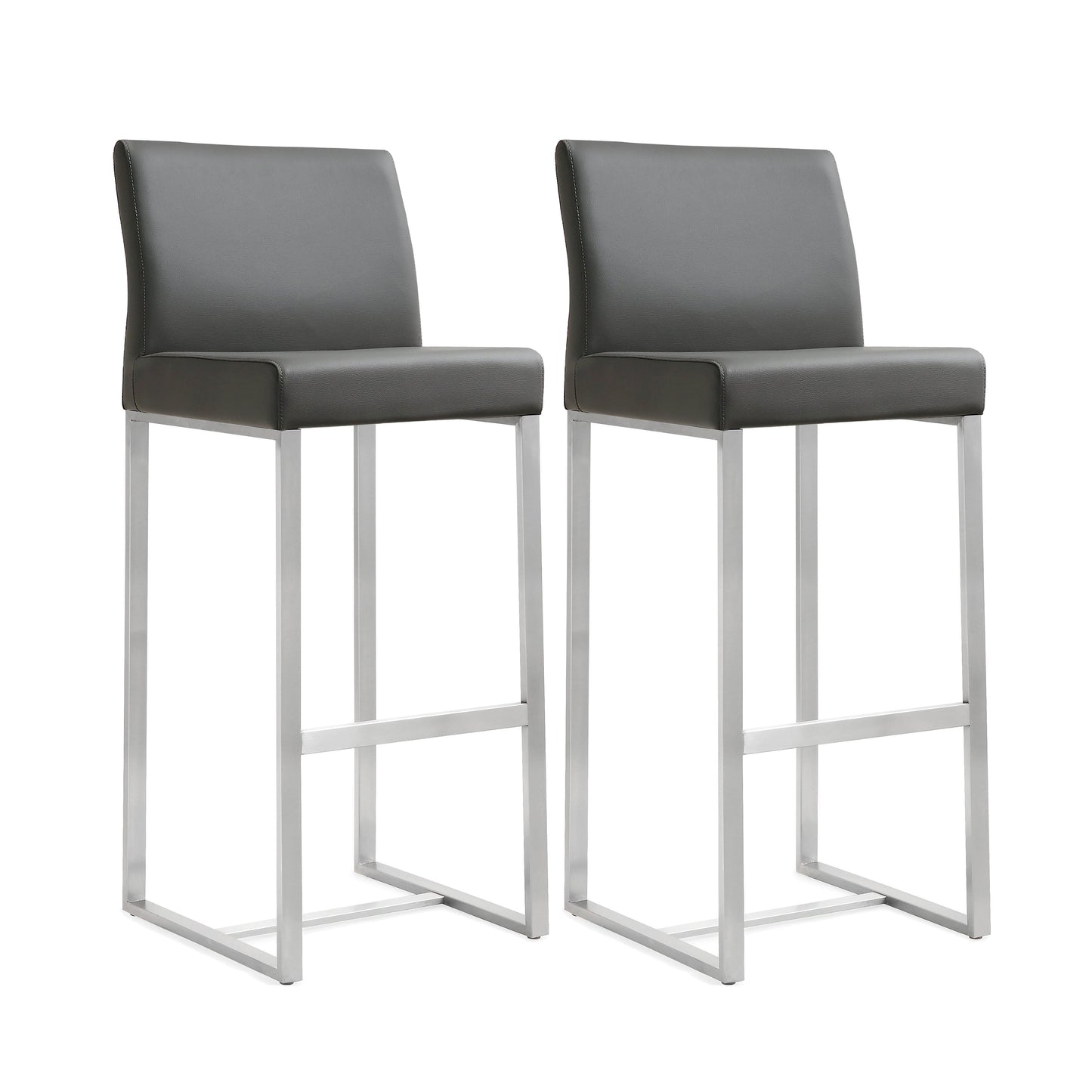Denmark Performance Vegan Leather Stool with Silver Base - Set of 2 - Grey / Bar Height