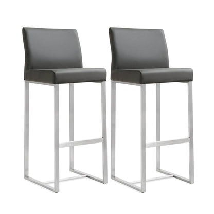 Denmark Performance Vegan Leather Stool with Silver Base - Set of 2 - Grey / Bar Height