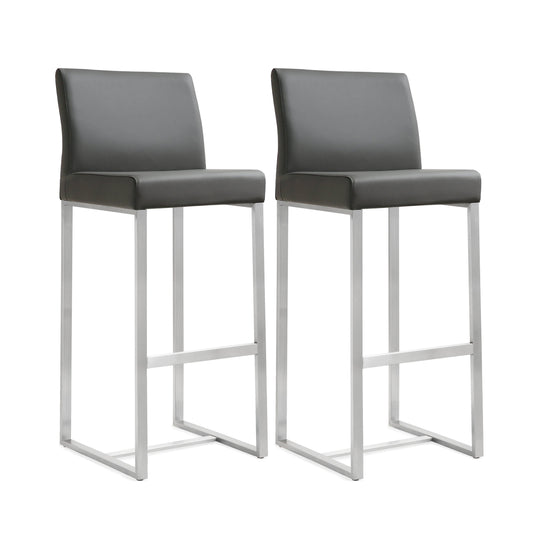 Denmark Performance Vegan Leather Stool with Silver Base - Set of 2 - Grey / Bar Height