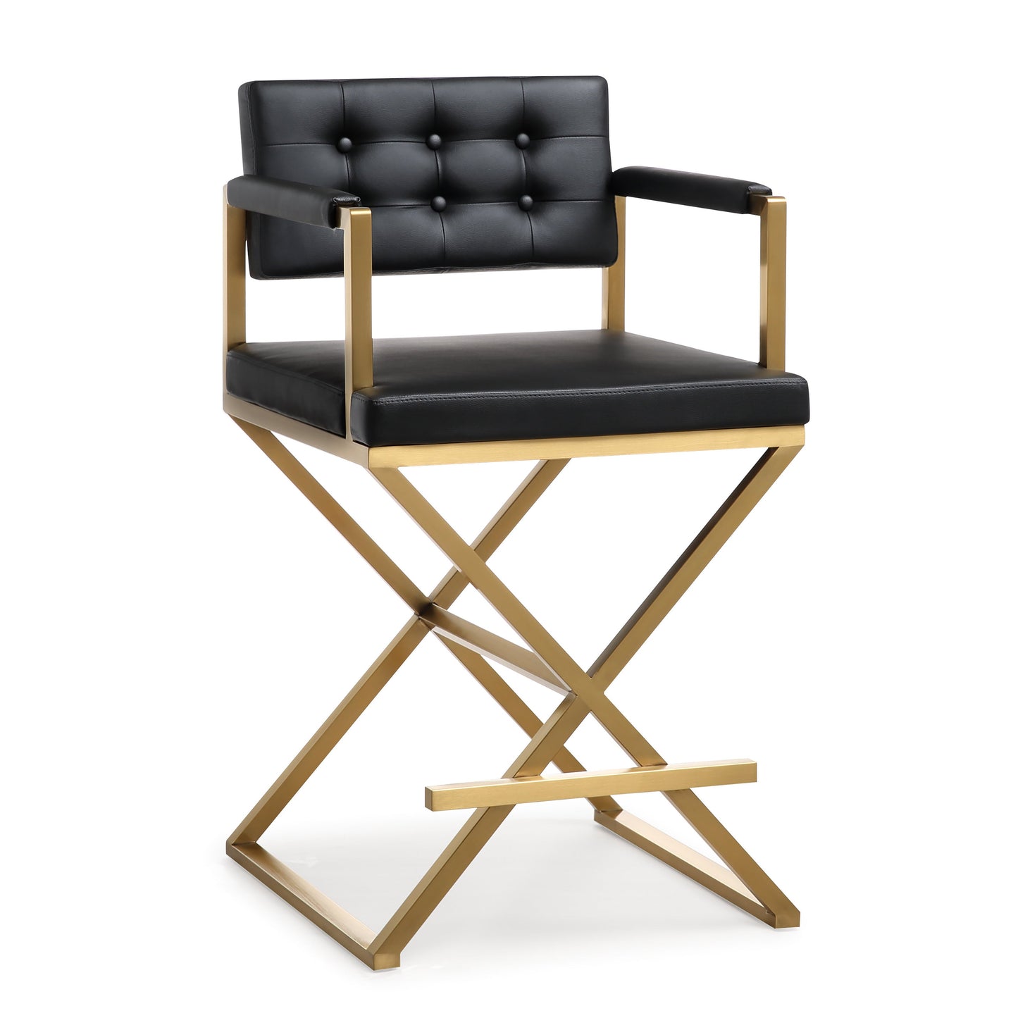 Director Performance Vegan Leather Stool with Gold Base - Black / Counter Height